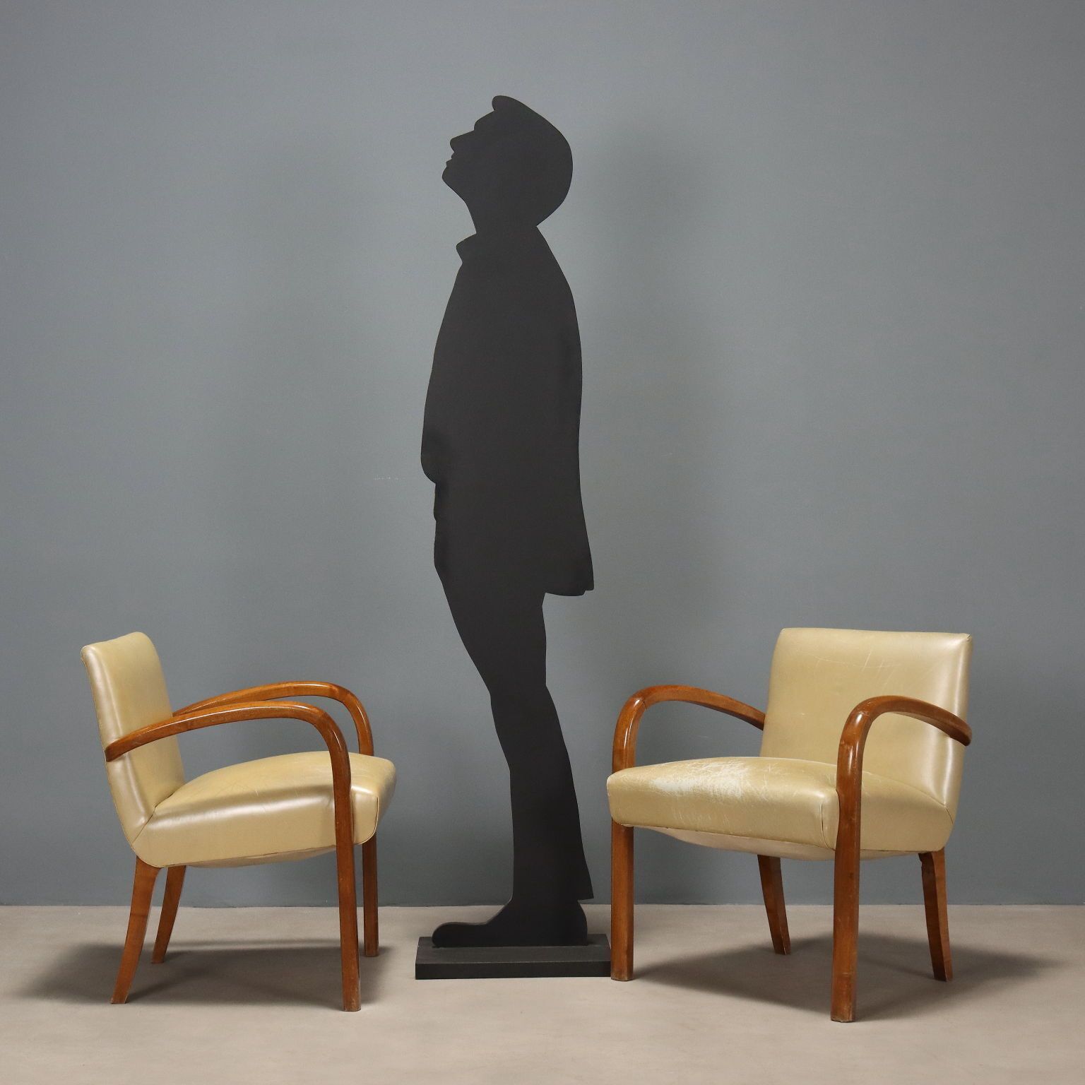 Vintage Armchairs Beech Leatherette Design Italy 1960s photo for sale