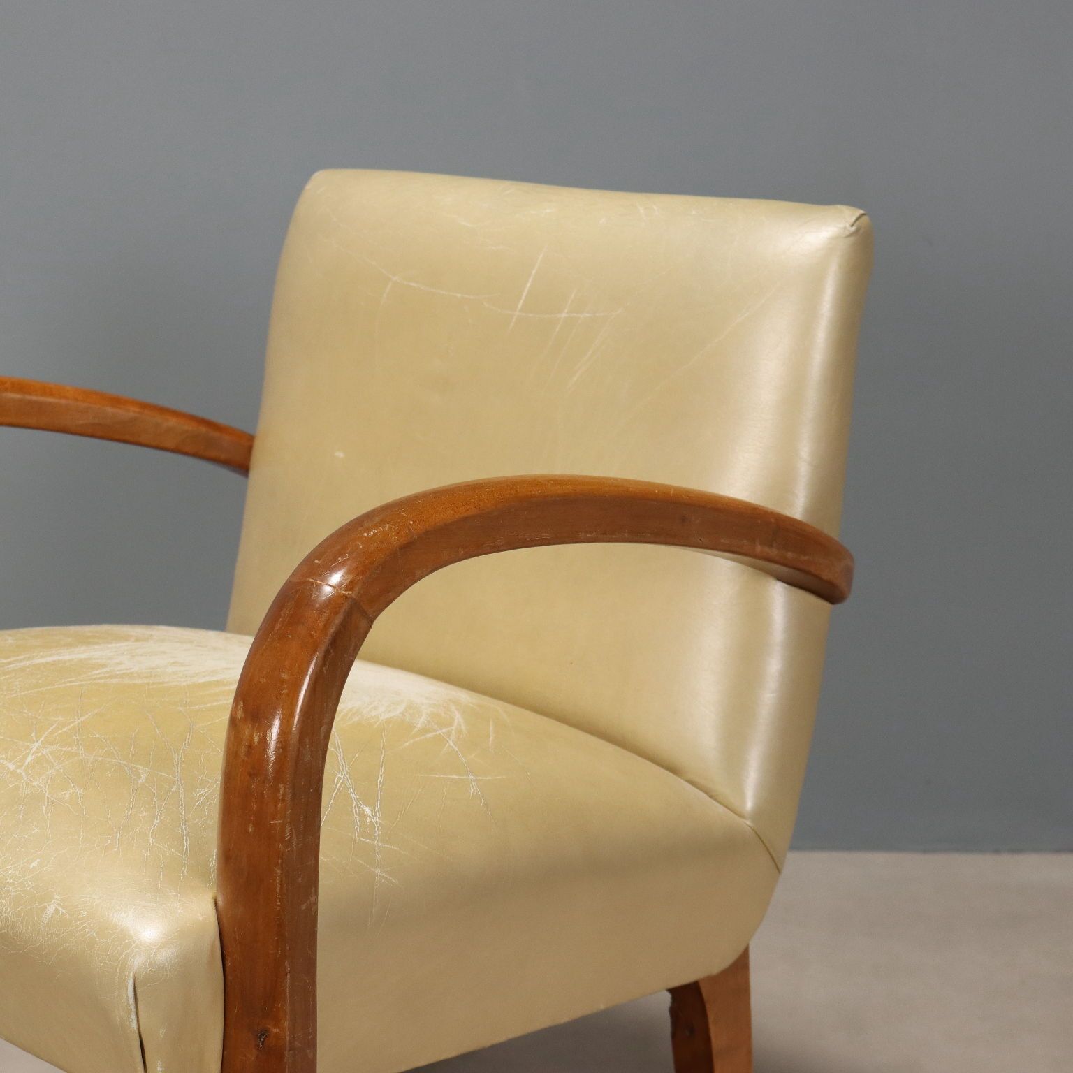 Vintage Armchairs Beech Leatherette Design Italy 1960s photo Furniture