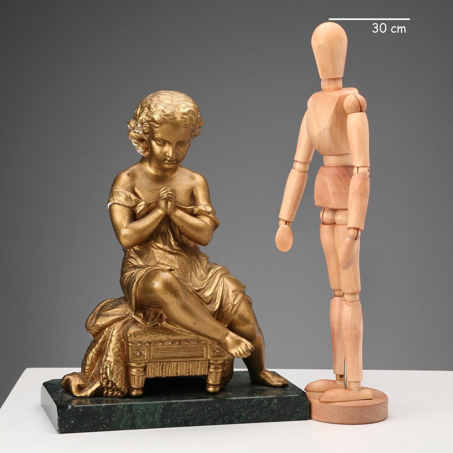 Antique Figurine Young Praying Girl Gilded Metal XIX XX Century photo furniture