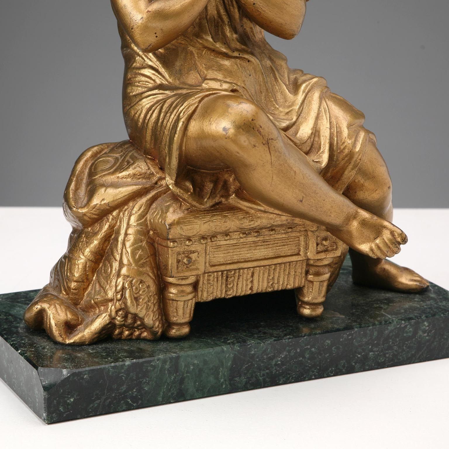 Antique Figurine Young Praying Girl Gilded Metal XIX XX Century photo vinterior
