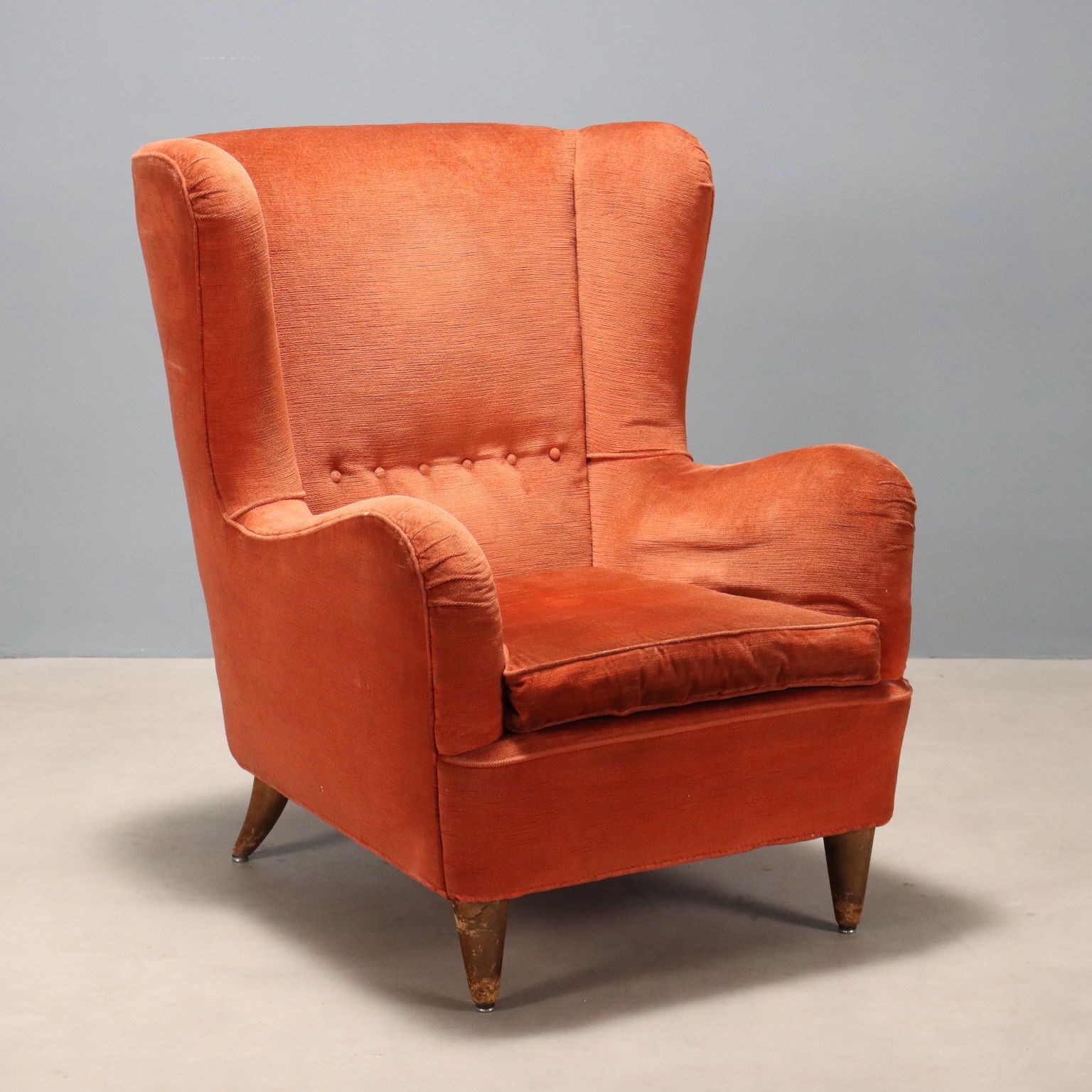Vintage Armchair Wood Fabric Design Italy 1950s 1960s