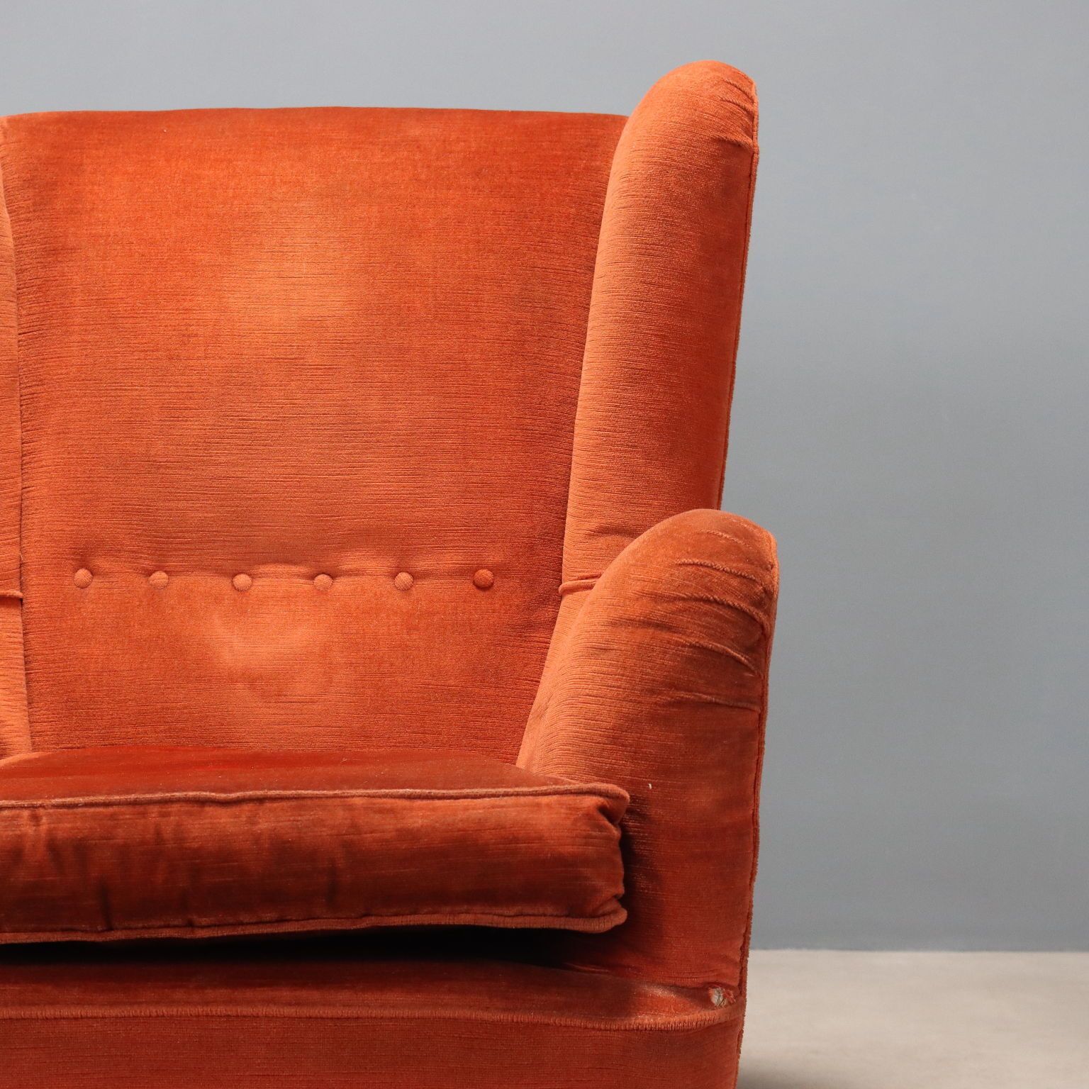Vintage Armchair Wood Fabric Design Italy 1950s 1960s photo vinterior