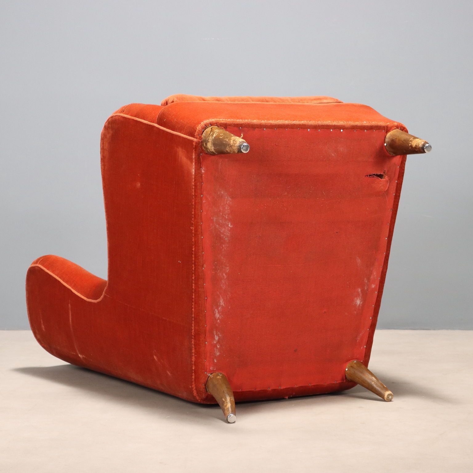 Furniture Vintage Armchair Wood Fabric Design Italy 1950s 1960s photo