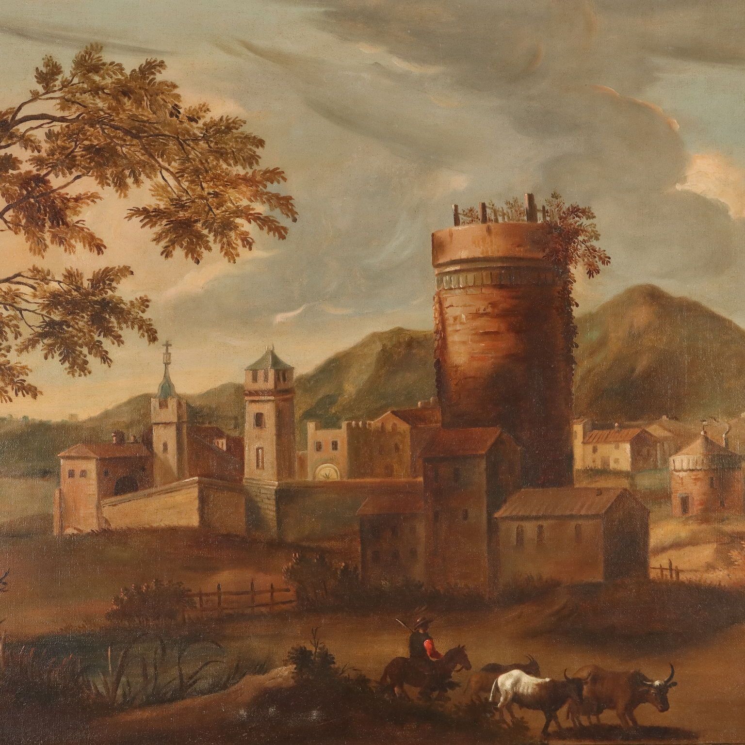 Antique Painting Landscape With Village Oil On Canvas '700 photo for sale