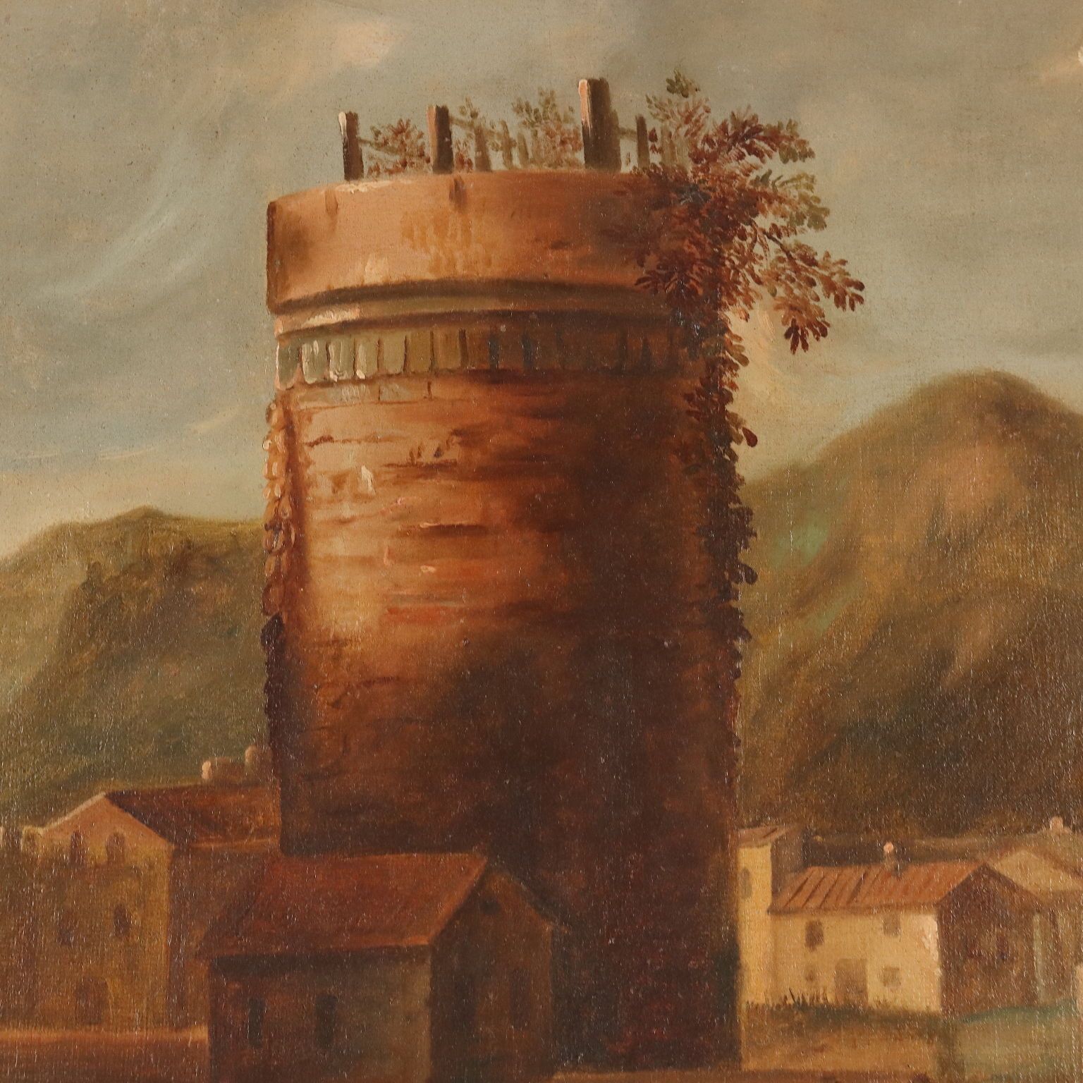 Antique Painting Landscape With Village Oil On Canvas '700 photo Art