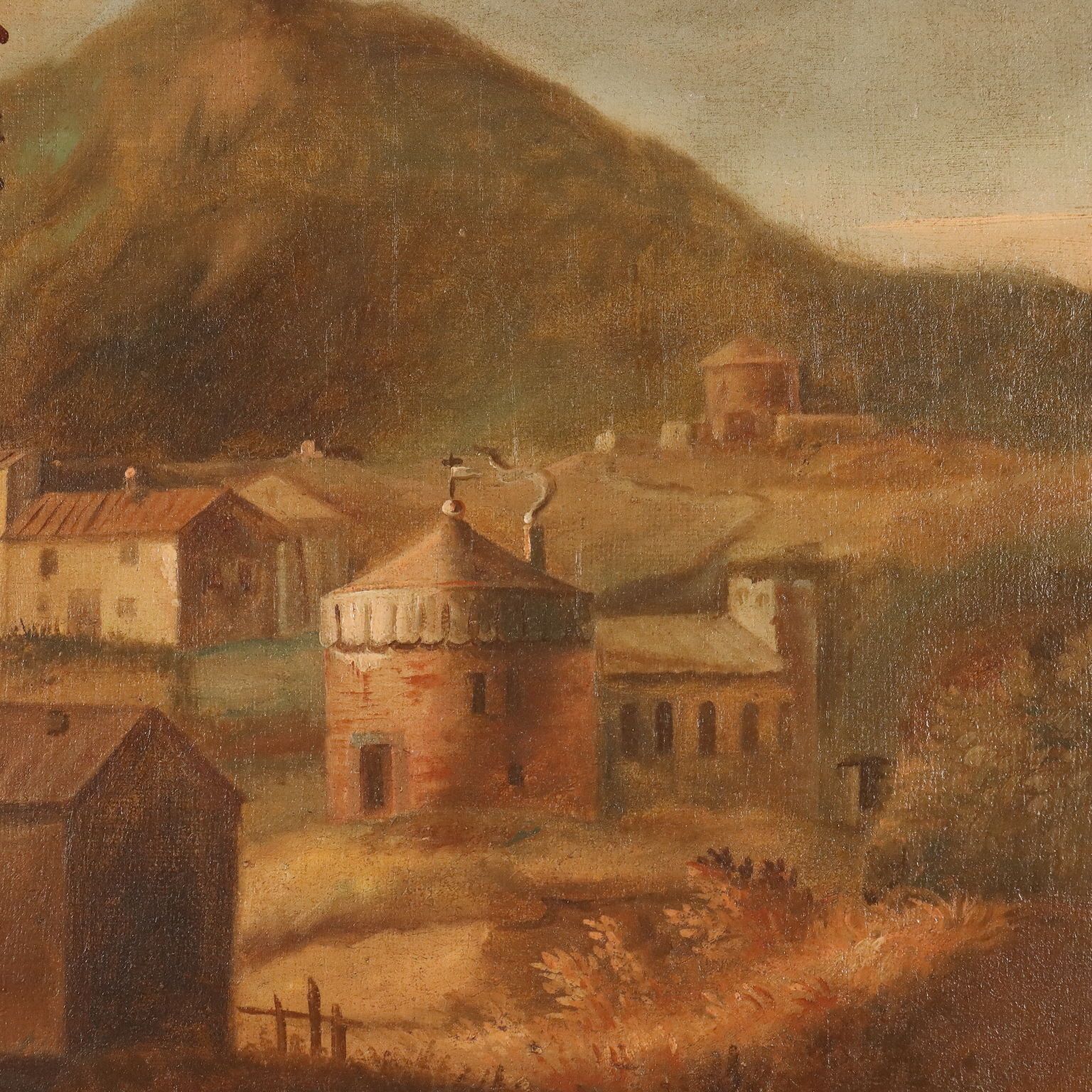 Antique Painting Landscape With Village Oil On Canvas '700 photo buy