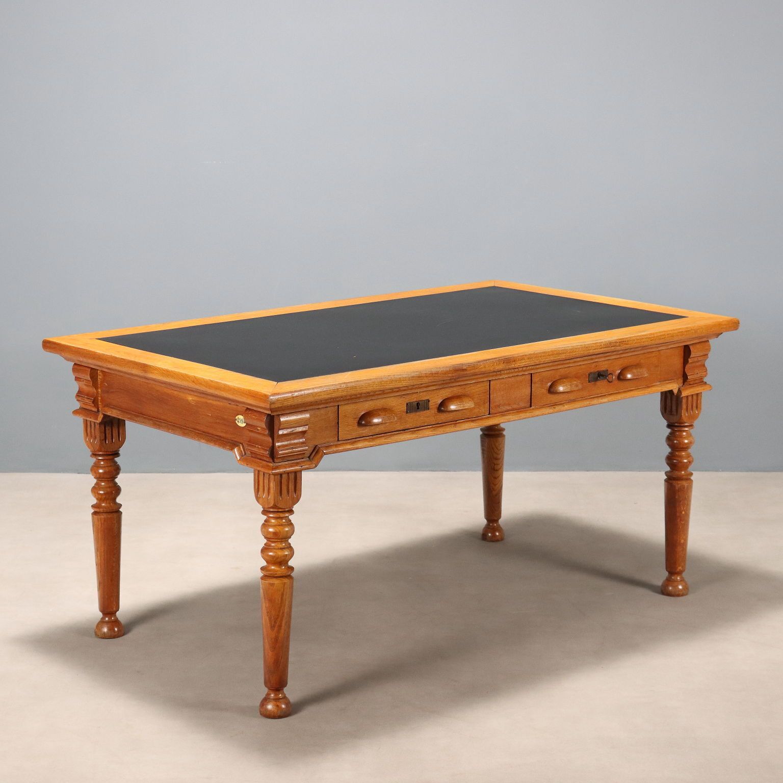 Antique Writing Desk Oak Black Laminate XX Century