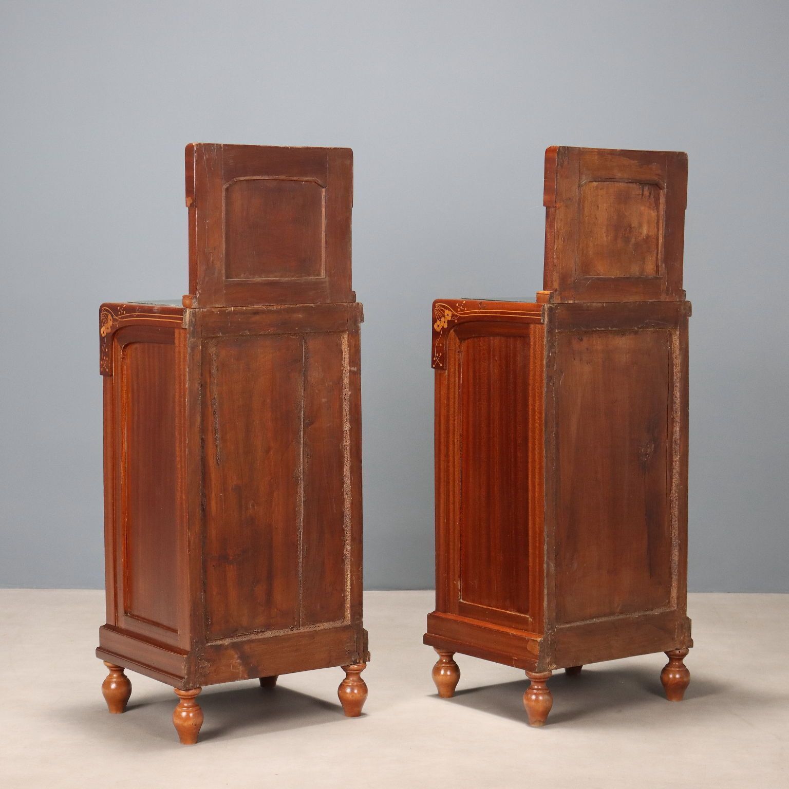 photo buy Antique Nightstands Mahogany Glass Italy XX Century