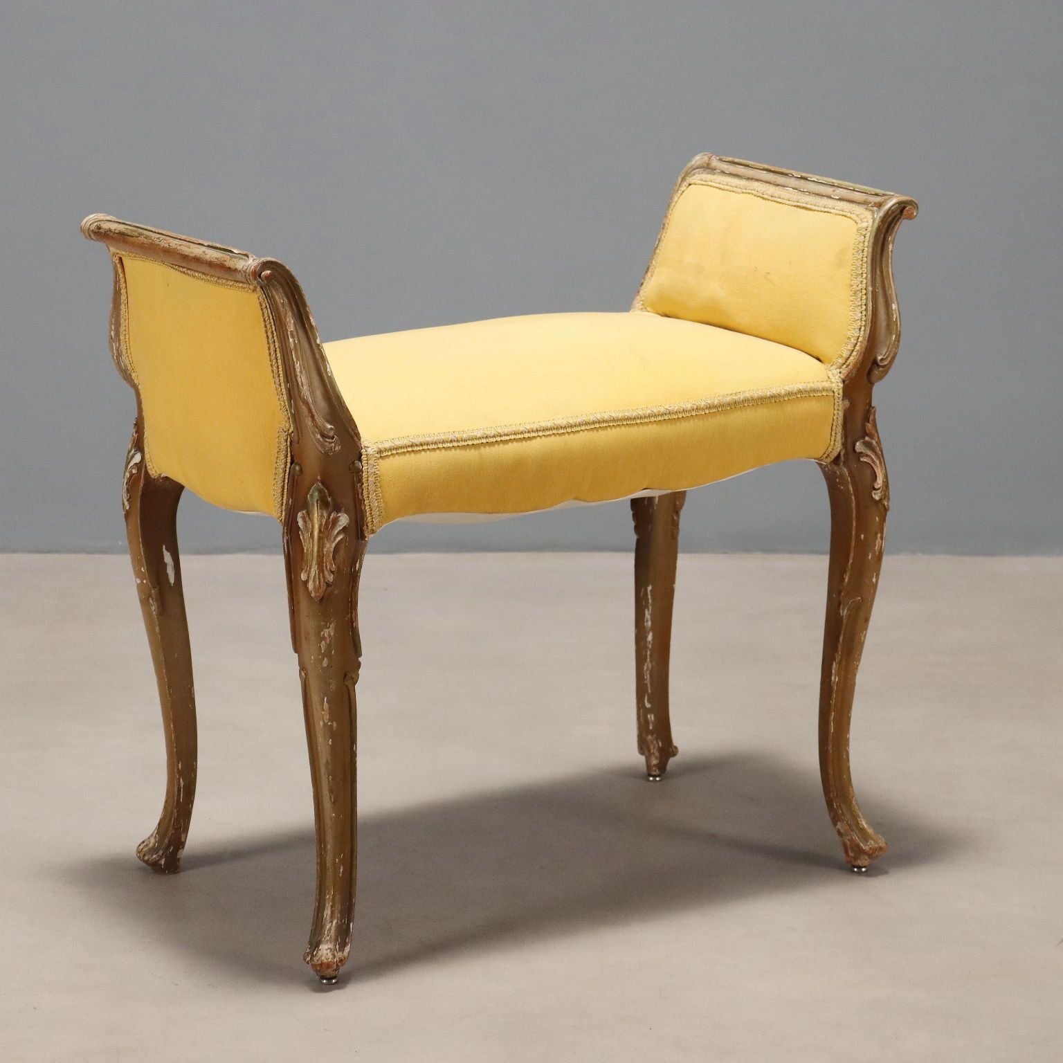 Bench Baroque Style Carved Wood Fabric XX Century
