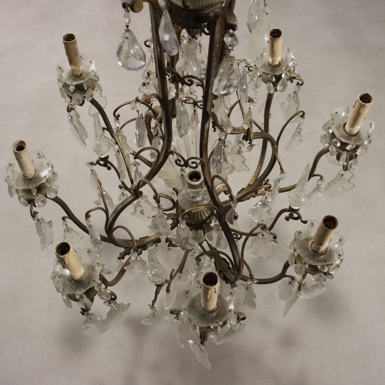 photo for sale Antique Chandelier Gilded Metal Glass Italy XIX Century