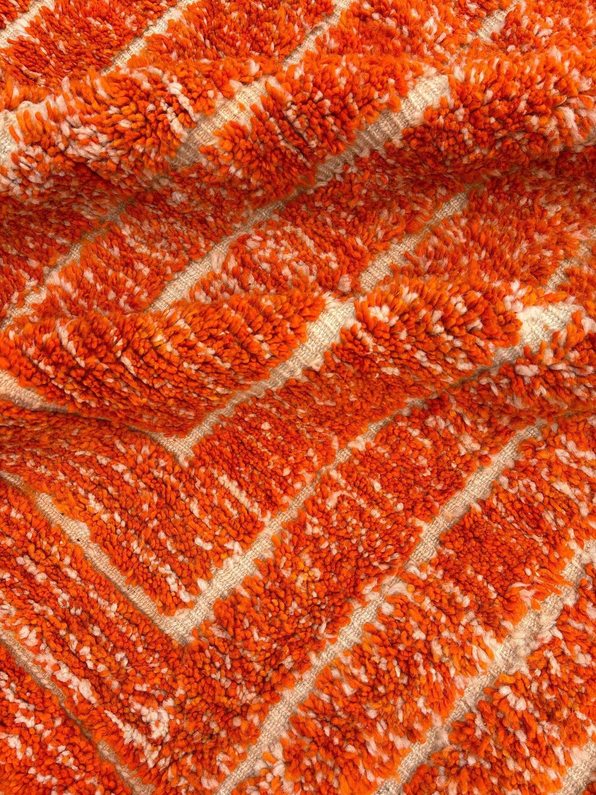 Handmade Moroccan Berber Mrirt Rug – Orange Wool Rug 200x300 Cm –Modern Textured Carpet – Bold Abstract Design – Large Living Room Area Rug photo buy