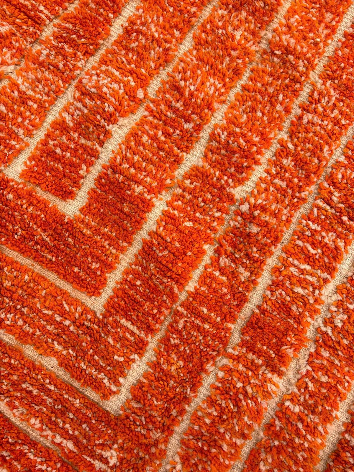 photo for sale Handmade Moroccan Berber Mrirt Rug – Orange Wool Rug 200x300 Cm –Modern Textured Carpet – Bold Abstract Design – Large Living Room Area Rug