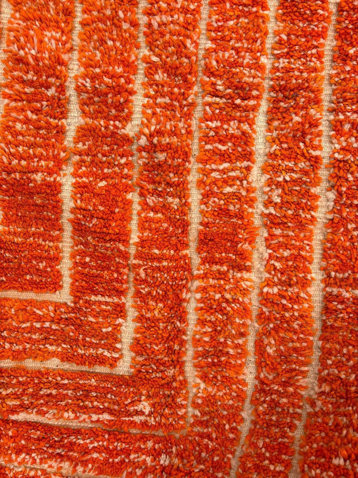Textiel Handgemaakt Marokkaans Berber Mrirt Tapijt – Oranje Wollen Tapijt 200x300 Cm – Modern Getextureerd Vloerkleed – Abstract Ontwerp – Groot Woonkamertapijt photo