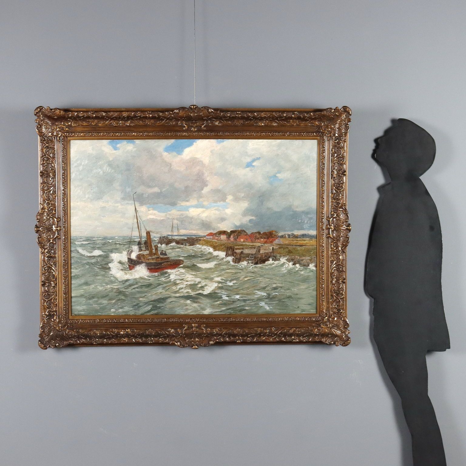 Antique Painting Signed Andreas Dirks Maritime Glimpse XIX Century photo furniture