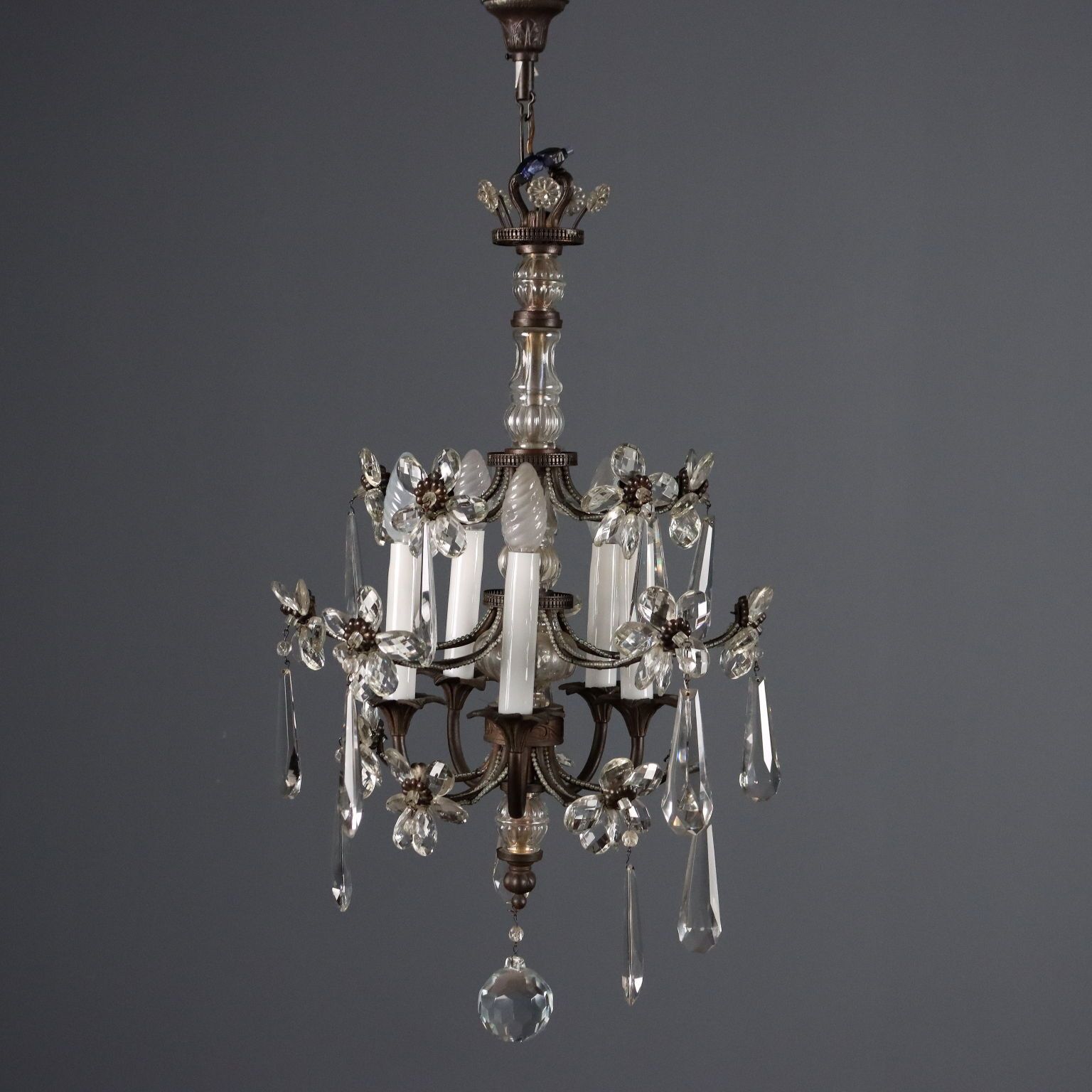 Antique Chandelier Metal Glass 5 Lights Italy XIX Century photo vinterior