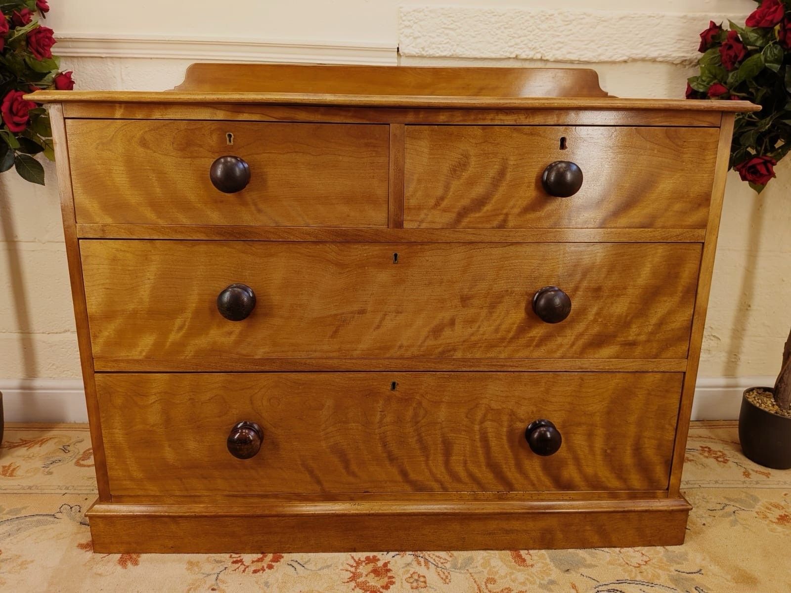 Rare Early Victorian Satinwood Chest Of 2 Over 2 Drawers photo vintage