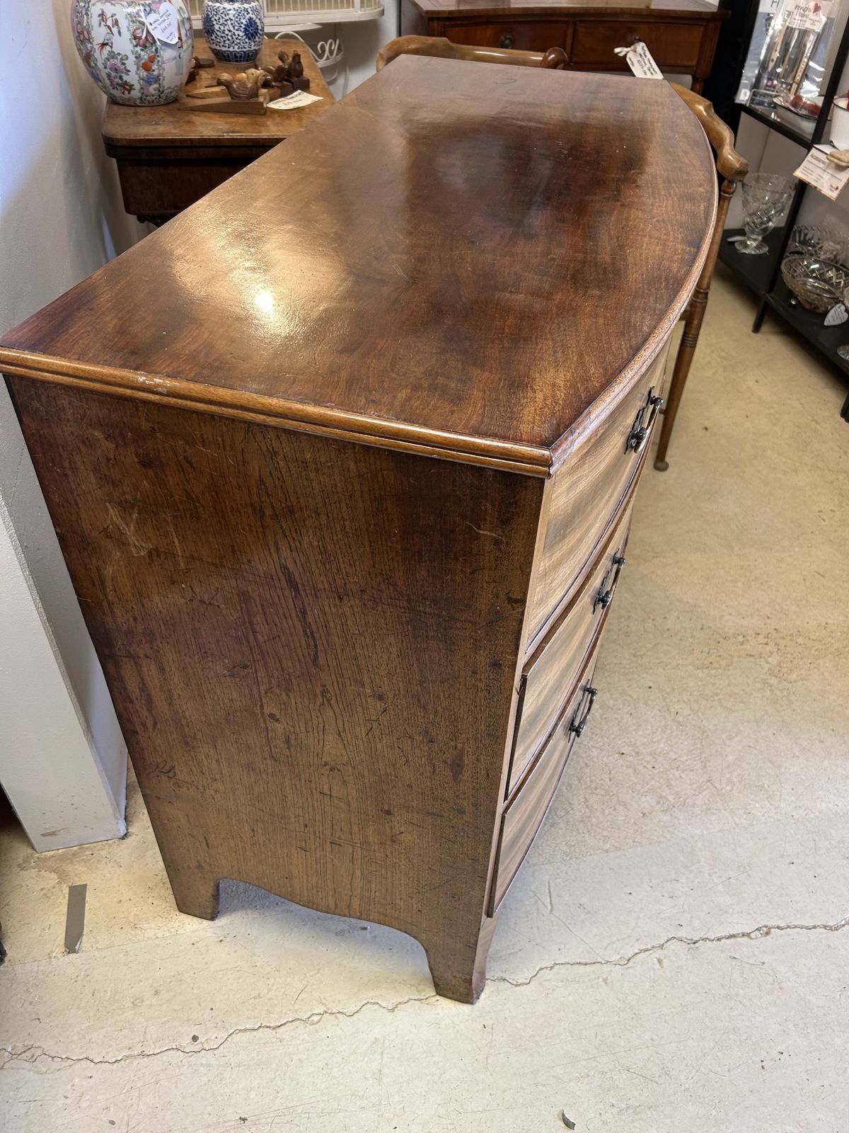 Antique Mahogany Bow Front Chest Of Drawers   With Working Key photo Furniture