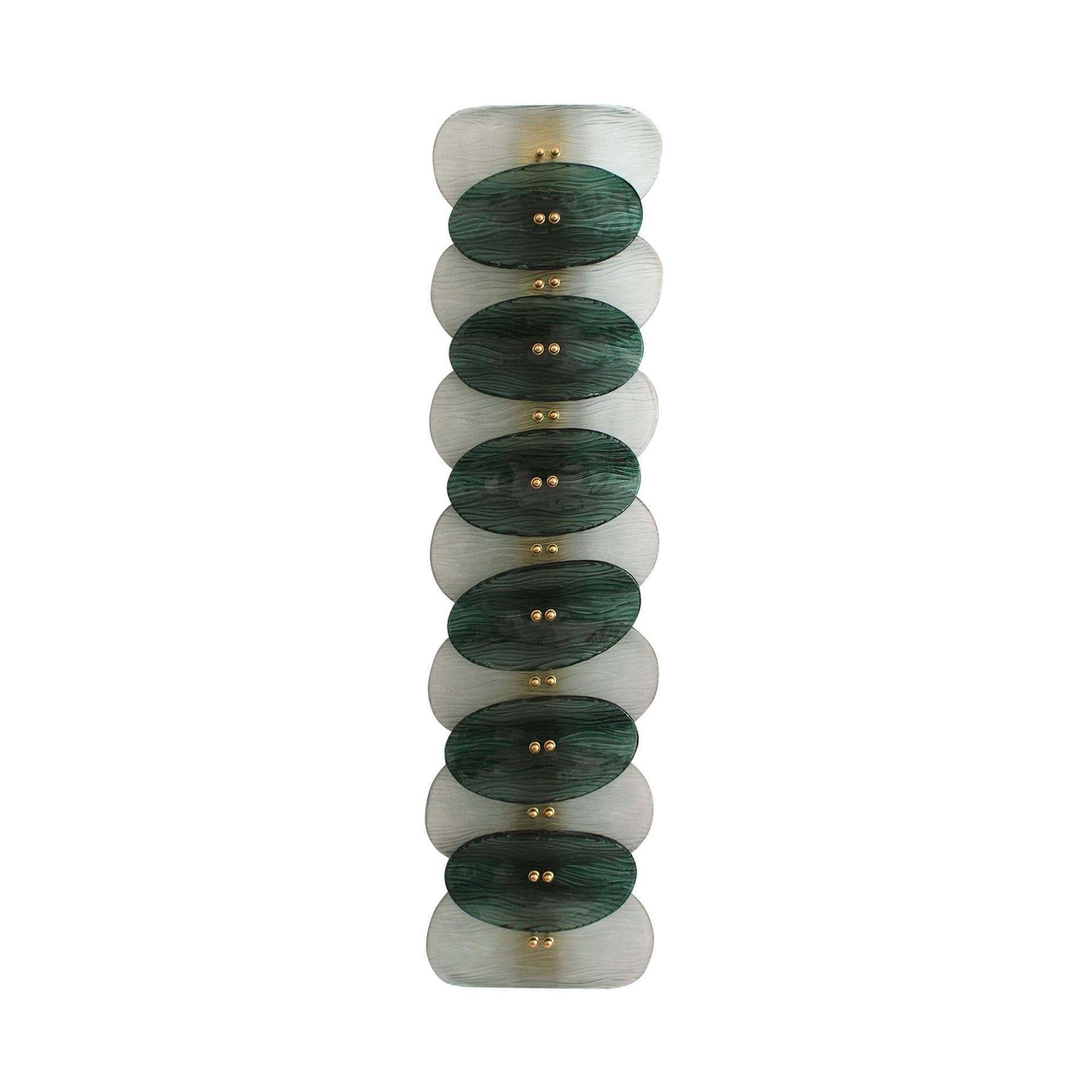 Italian Wall Sconces In Brass And Green And White Murano Glass In A Medium Modern Style photo for sale