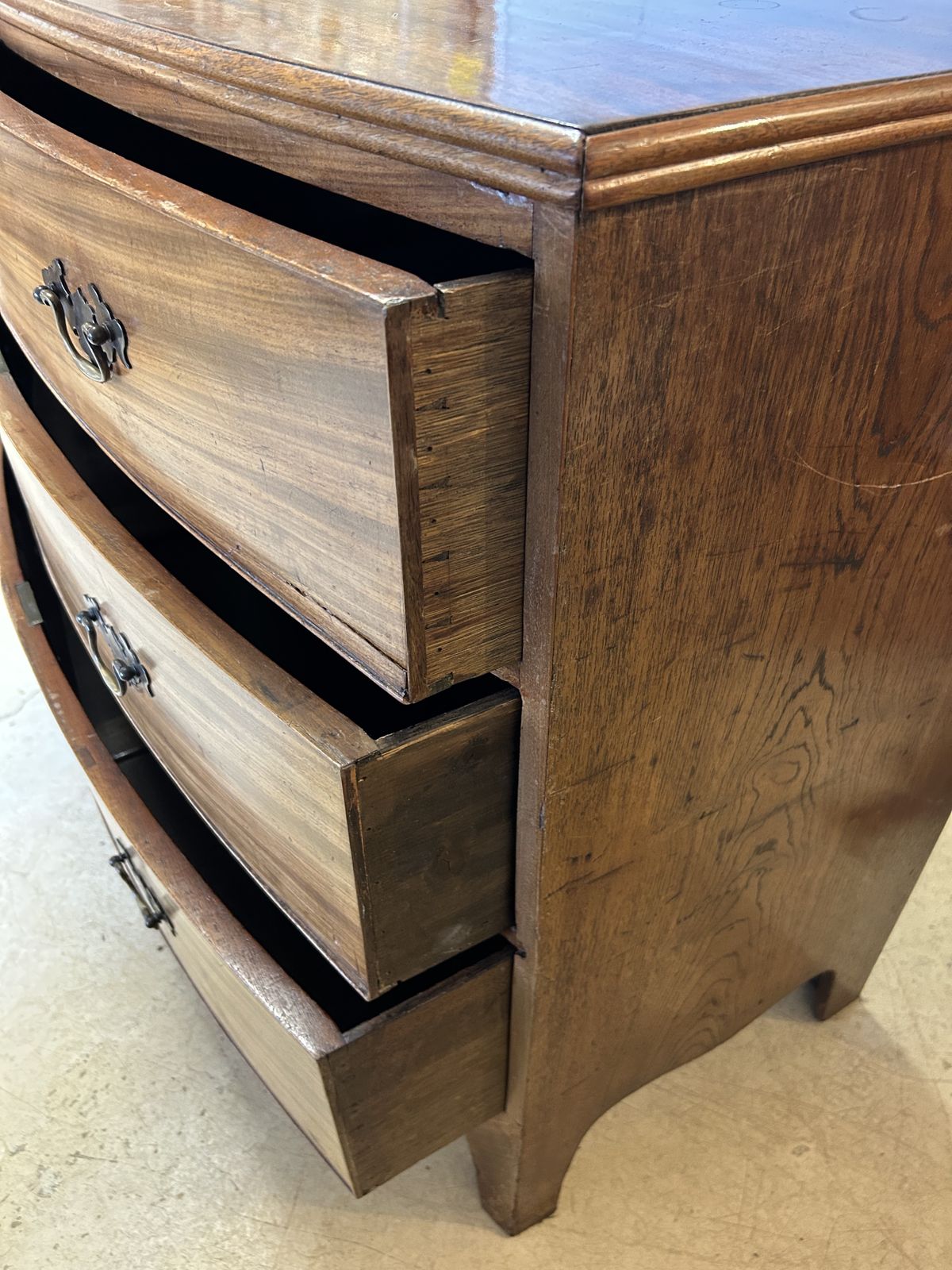Furniture Antique Mahogany Bow Front Chest Of Drawers   With Working Key photo