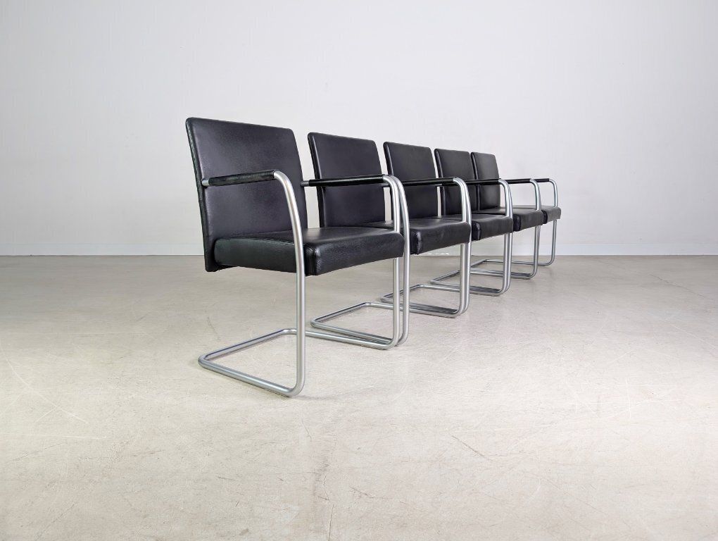 Set Of 5 Walter Knoll Jason Lite 1500 Chairs, Black Leather photo Furniture