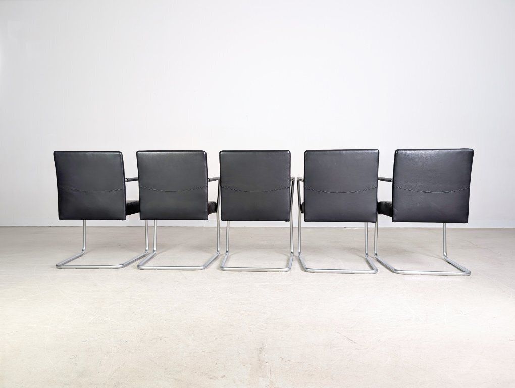 Set Of 5 Walter Knoll Jason Lite 1500 Chairs, Black Leather photo vinterior