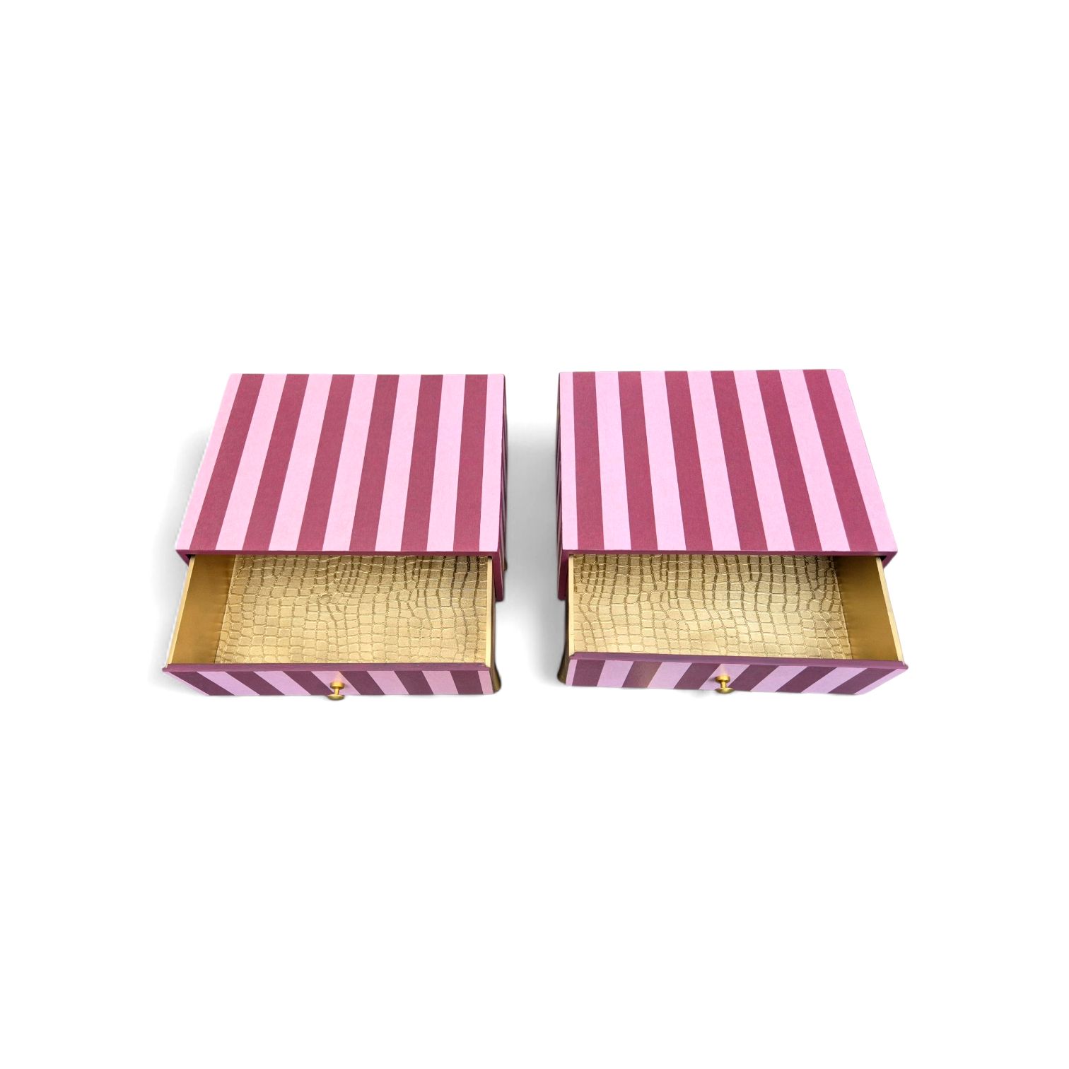 Pair Of Luxury Upcycled Bedsides With Maroon Candy Stripe Decoupage photo Furniture
