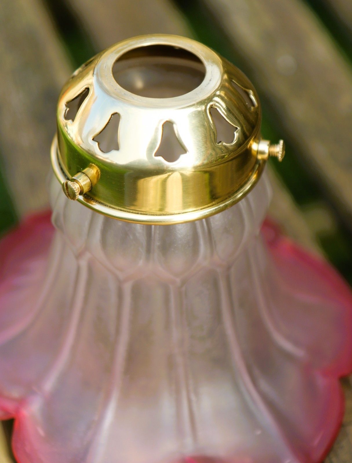 photo furniture Vintage Cranberry Glass Lampshade & Brass Gallery Small Satin 6 Petal Lampshade