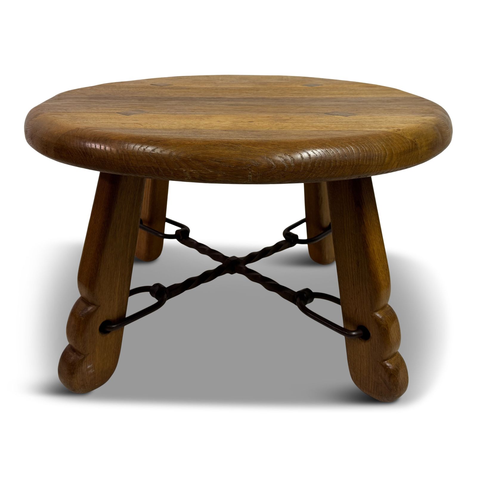 1960s French Oak And Wrought Iron Coffee Table