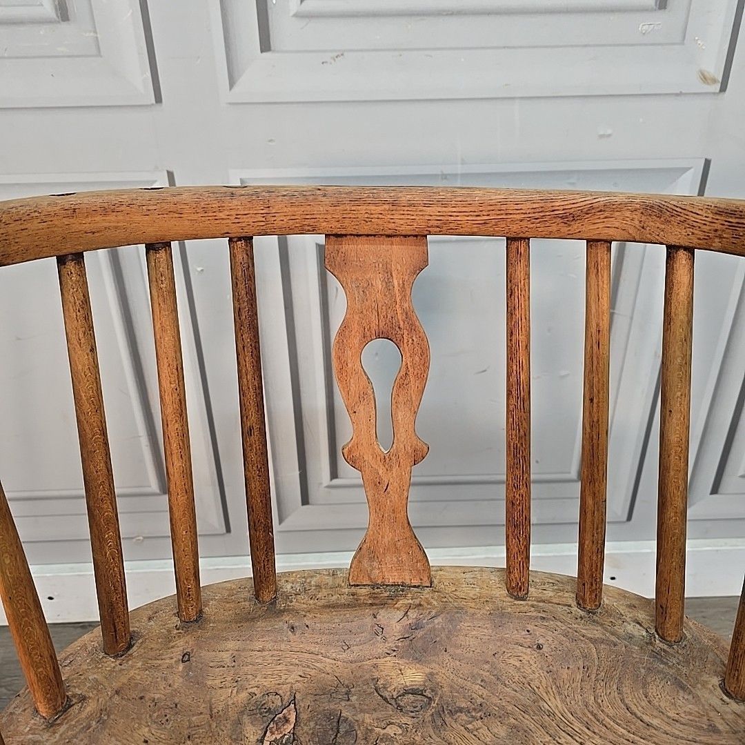 Antique Smokers Bow Chair Elm Seat Wooden Windsor Armchair Desk Hall 19th C photo vinterior