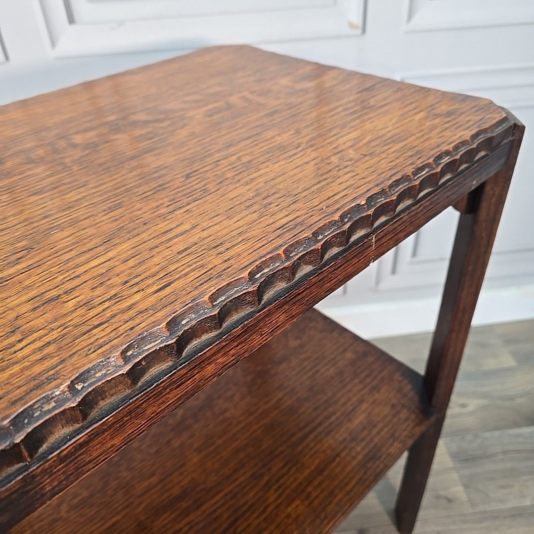 Antique Oak Side Table Two Tier Hall Lamp Plant Stand Arts Crafts Jacobean photo Furniture