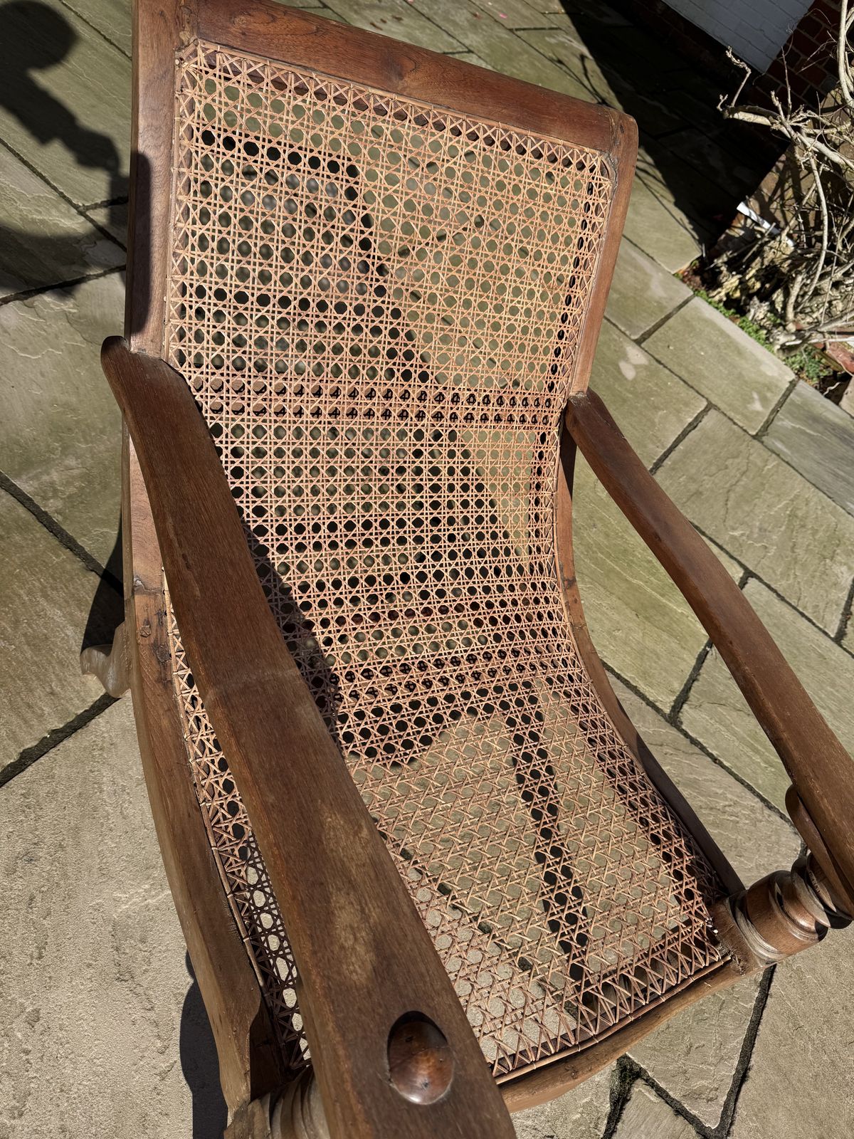 Late 19th / Early 20th Century Teak Colonial Planters Chair With Rattan Caning photo for sale