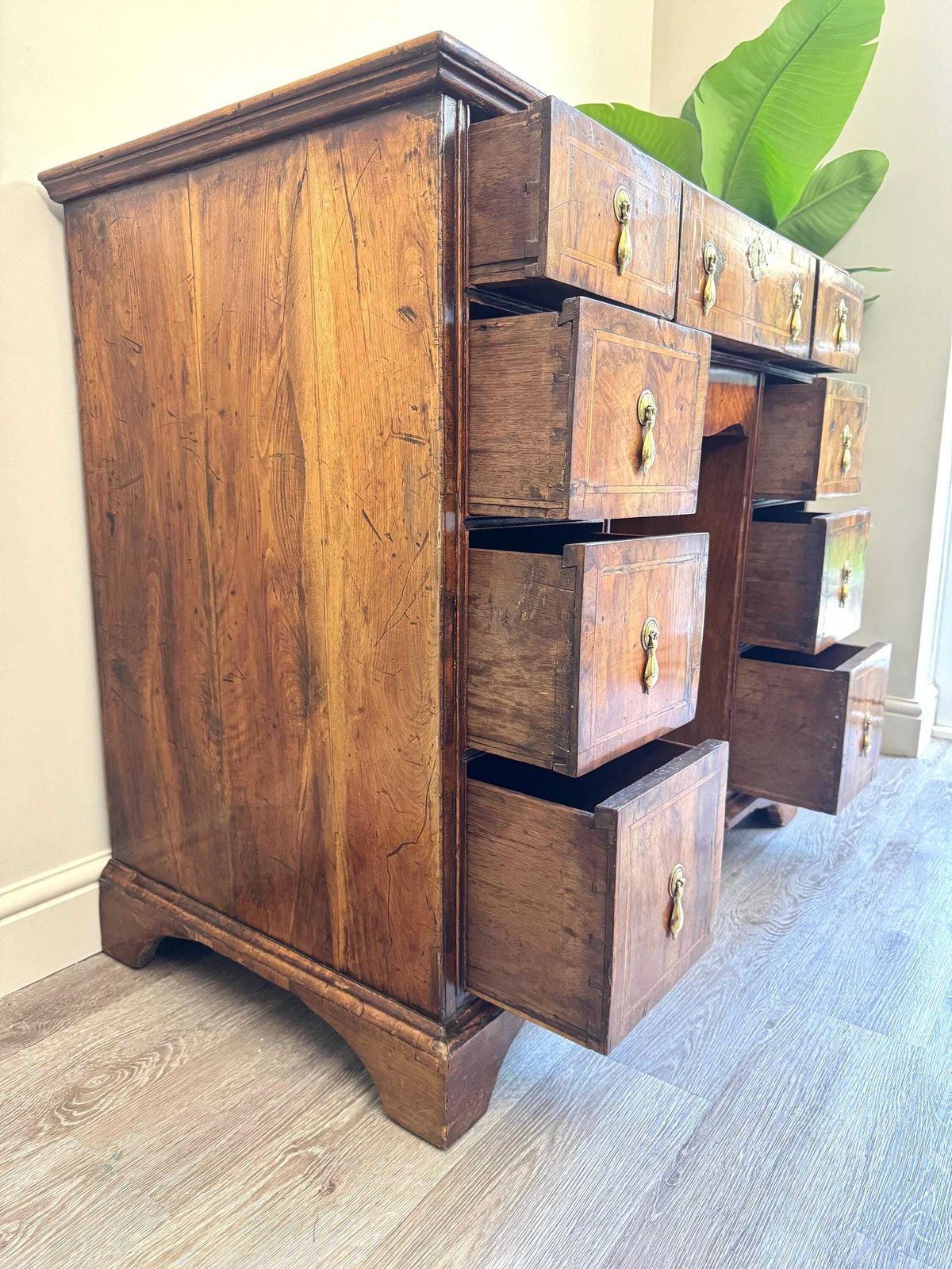 Antique Burr Walnut Kneehole Desk – 18th Century Style Writing Desk photo for sale