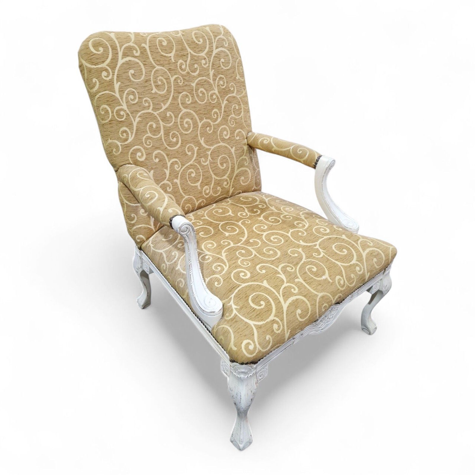 Furniture Antique Style Carved Armchair Library Reading Chair Claw And Ball Feet photo