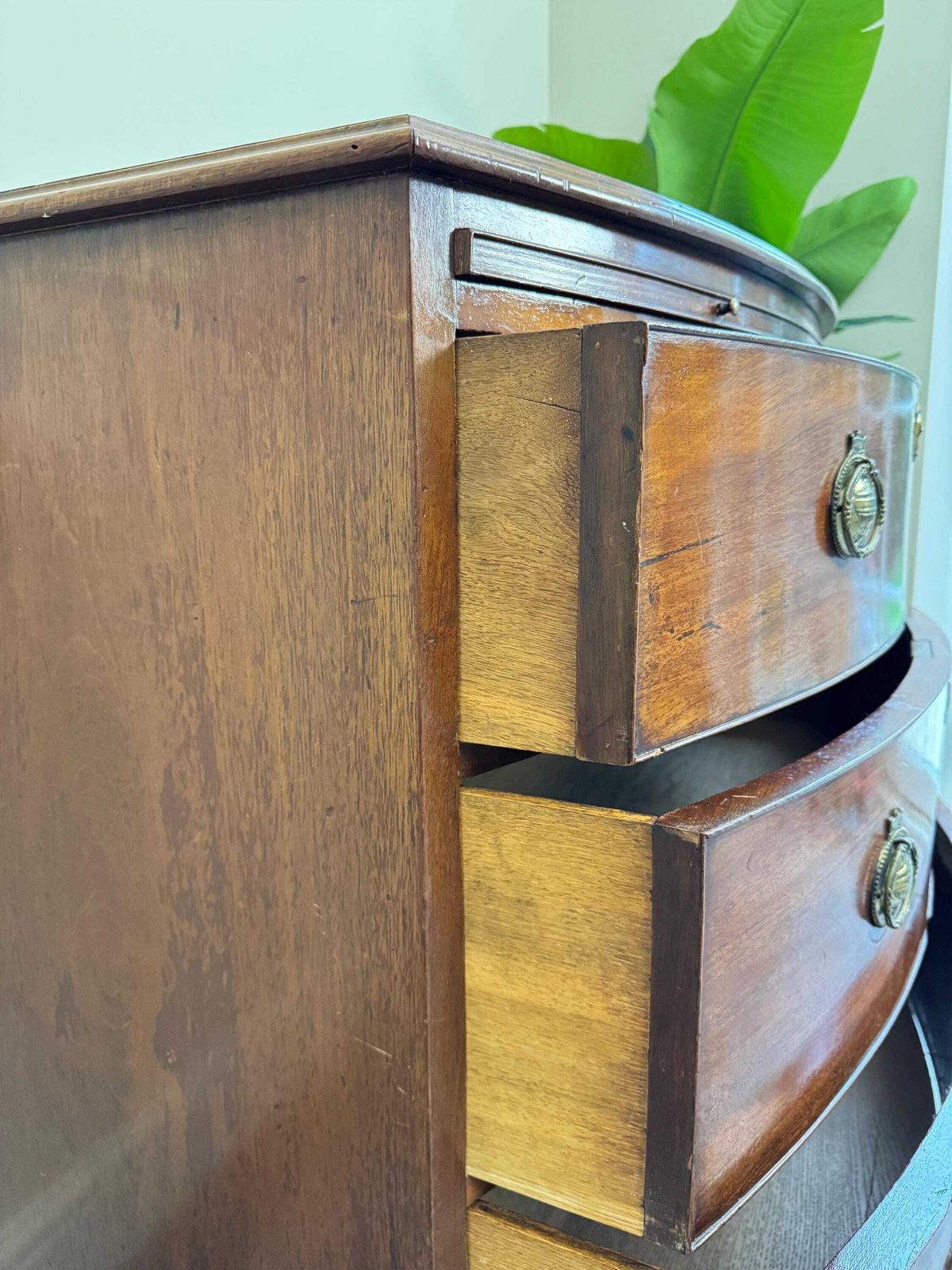 Antique Bow Front Mahogany Chest Of Drawers: Solid Wood 3 Drawer Dresser photo vinterior