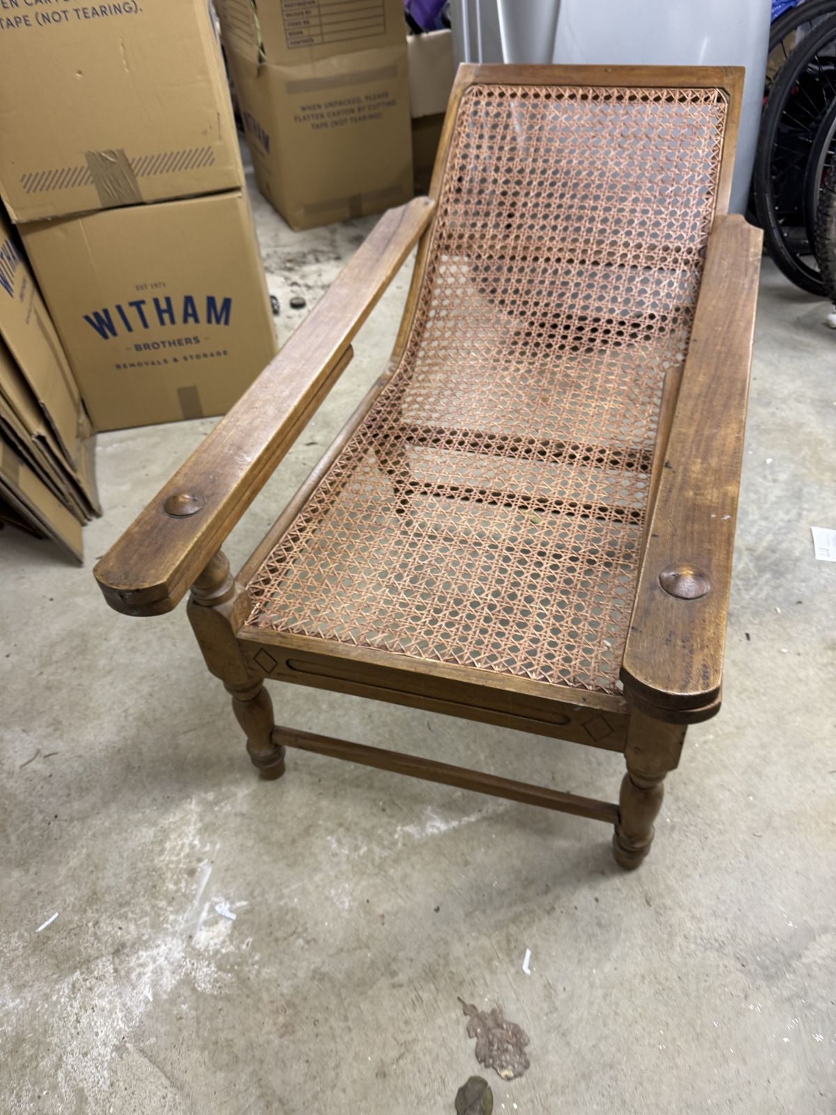 Late 19th Early 29th Century Teak Colonial Planter’s Chair With Rattan Weave photo 550.0