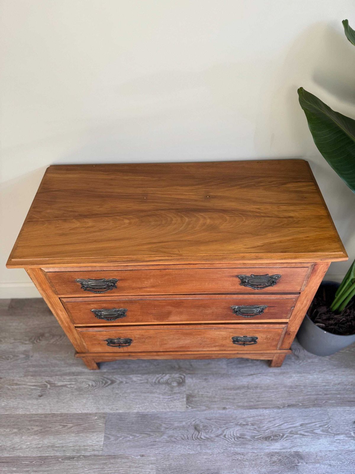 Solid Wood Antique Vintage Chest Of Drawers With Metal Handles Three Dovetail Drawers photo 395.0