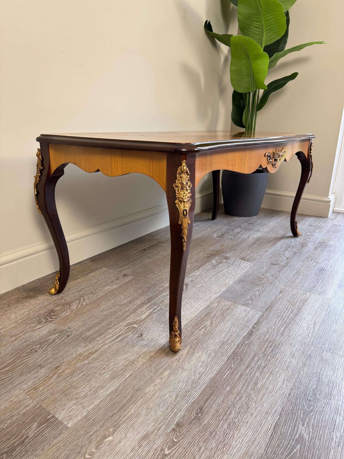 Vintage French Louis XV Style Marquetry Gilt Low Coffee Table photo Furniture