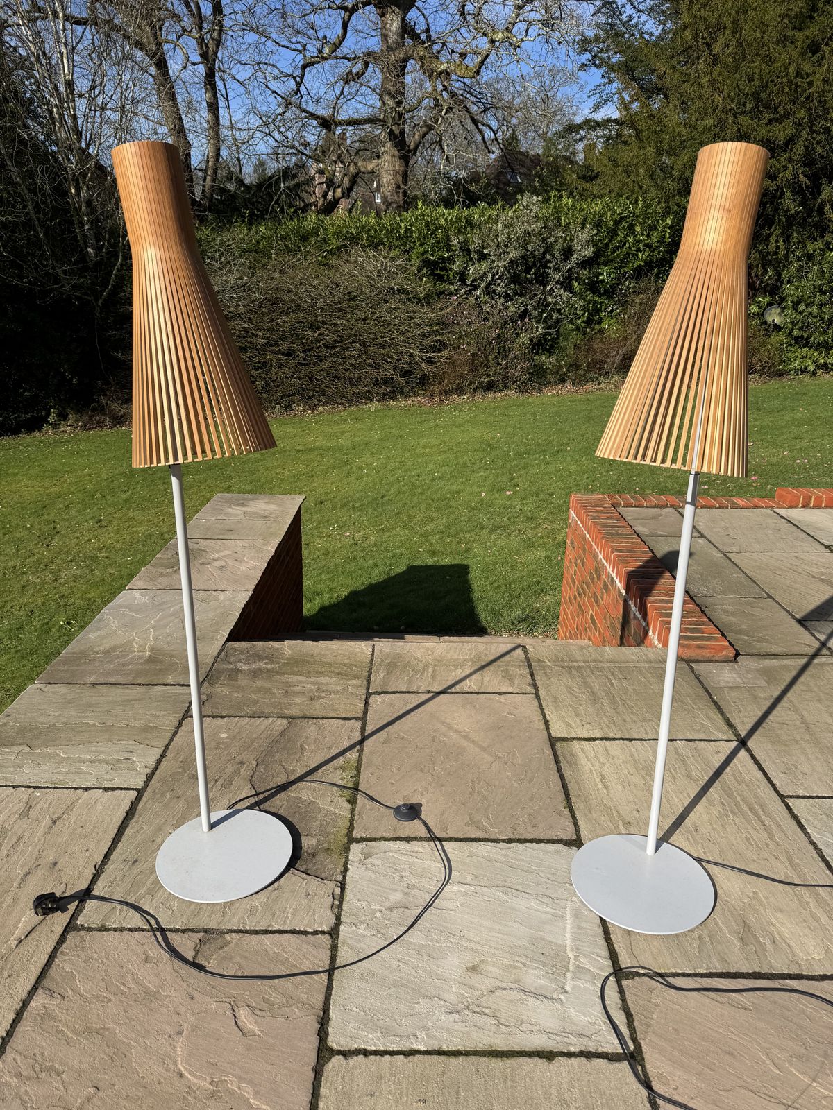 A Pair Of Secto 4210 Floor Lamps With Light Birch Shades