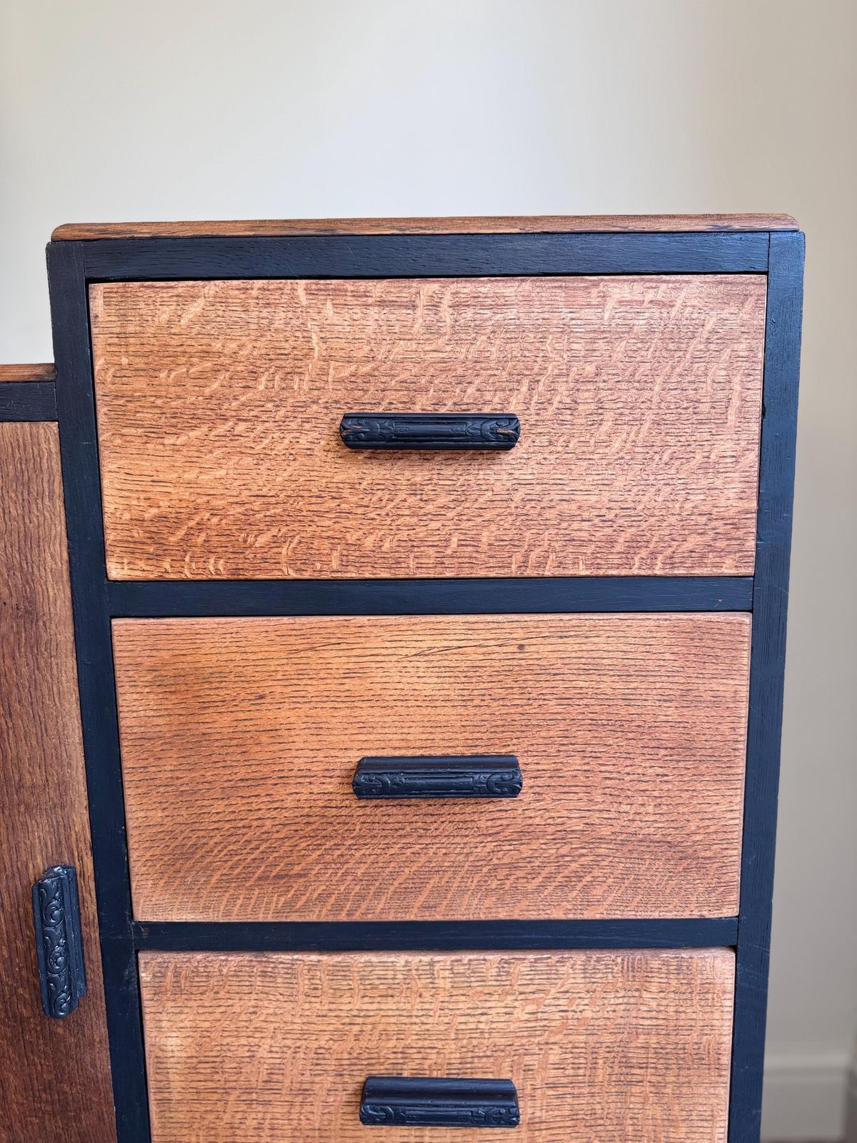 Vintage Upcycled Wooden Cabinet: Black Painted Drawers & Shelving photo 350.0