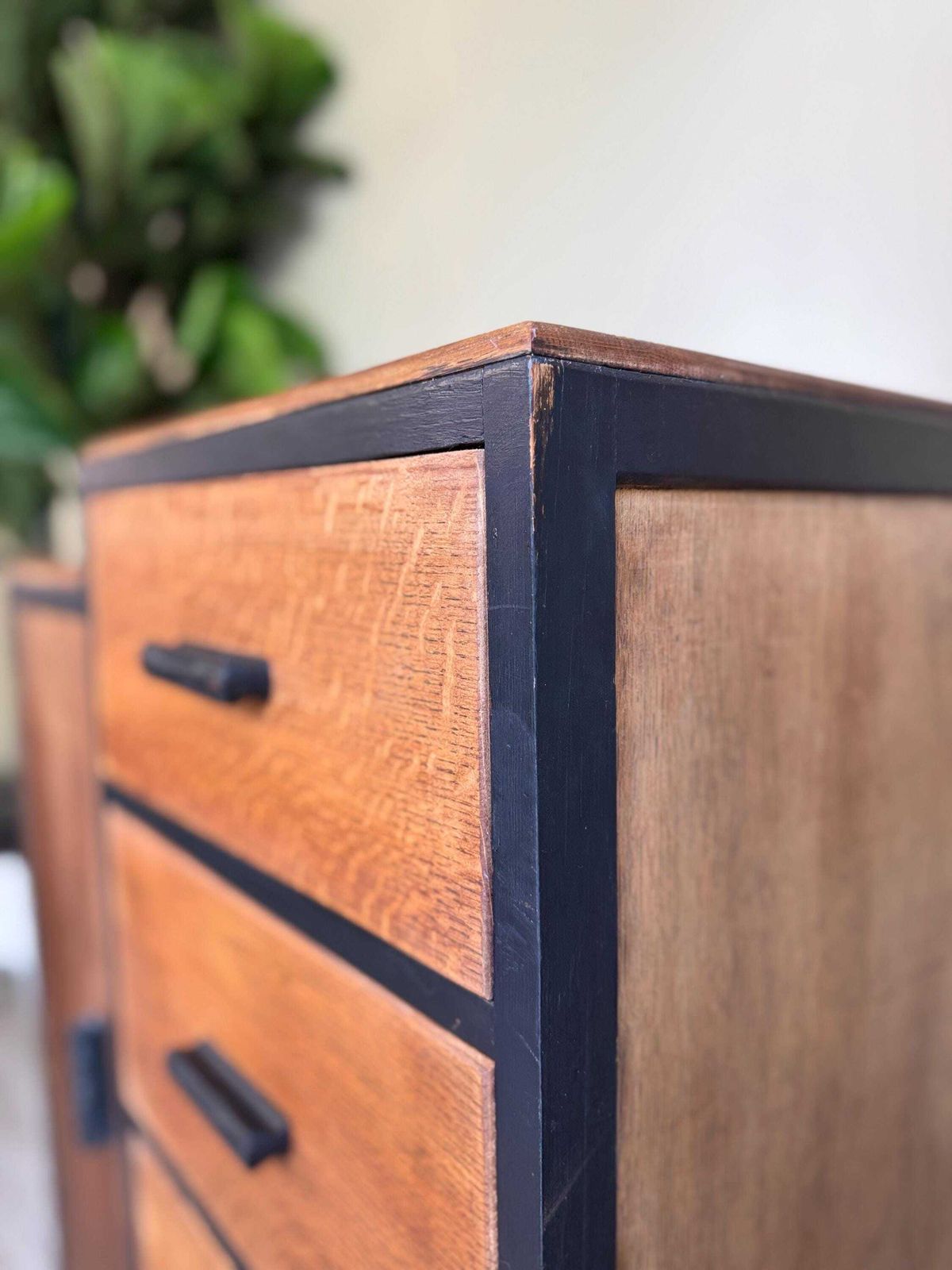 Vintage Upcycled Wooden Cabinet: Black Painted Drawers & Shelving photo vinterior