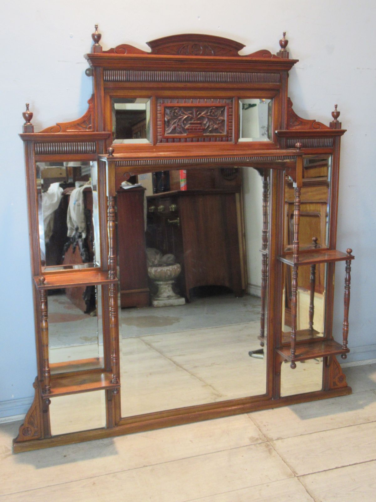 Late Victorian  Walnut    Over Mantle Wall Mirror