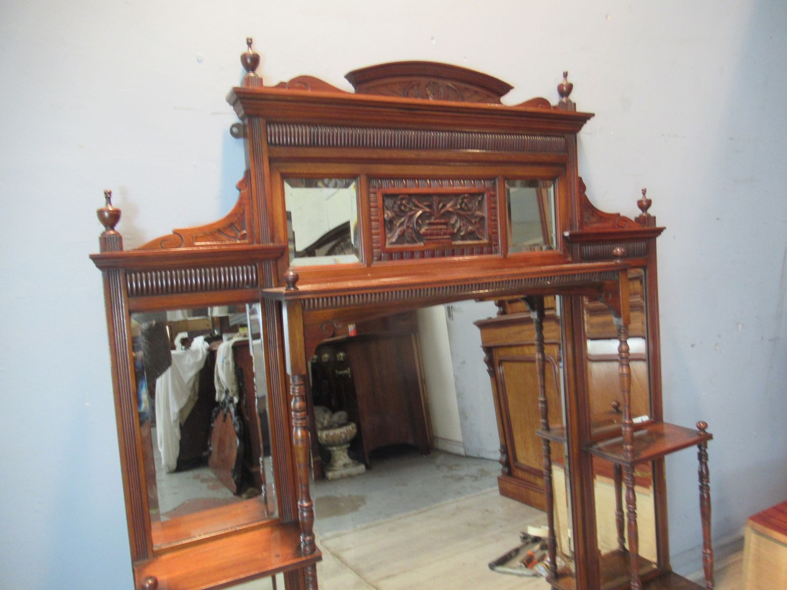 Late Victorian  Walnut    Over Mantle Wall Mirror photo vinterior