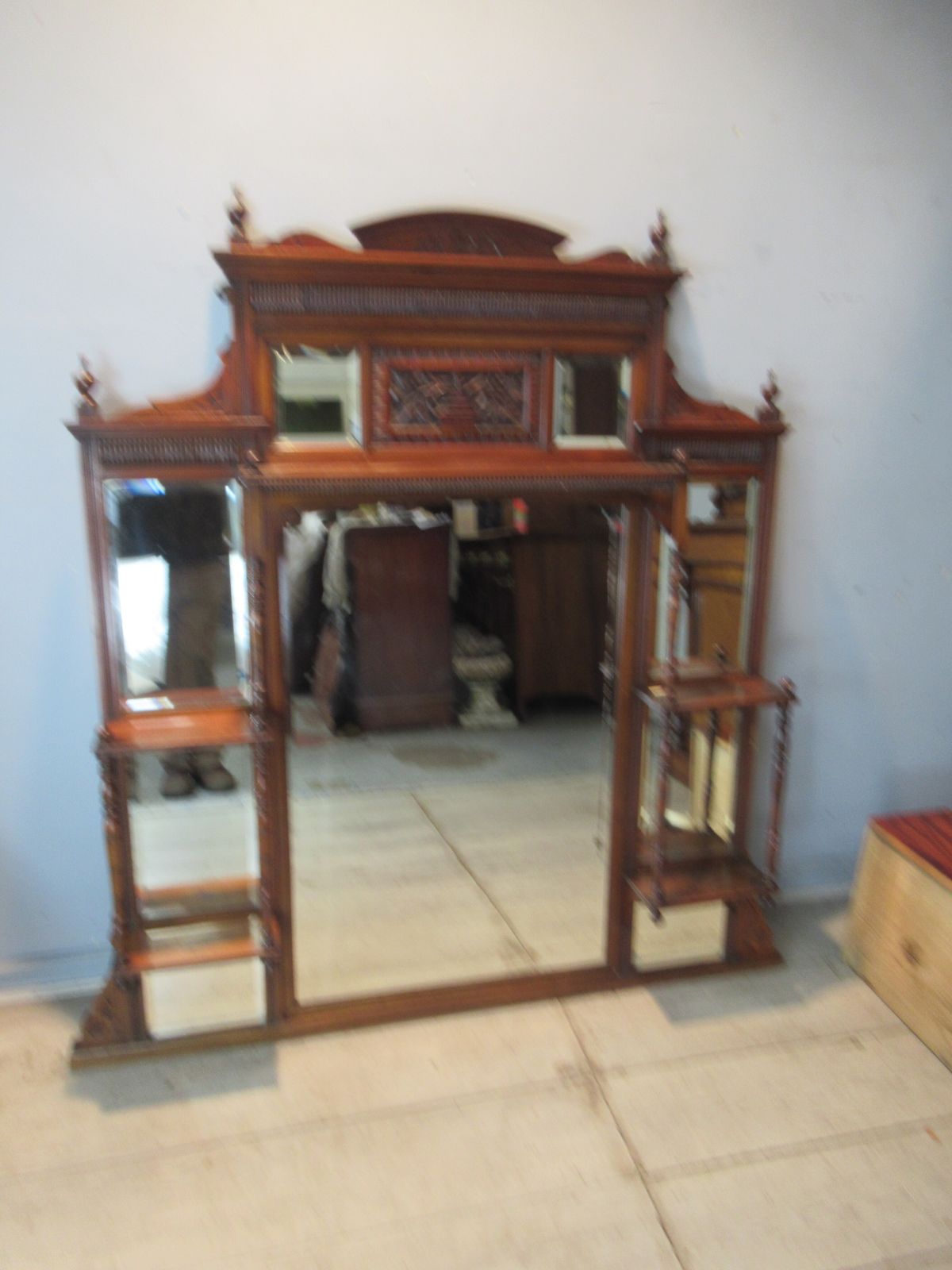 Late Victorian  Walnut    Over Mantle Wall Mirror photo vintage