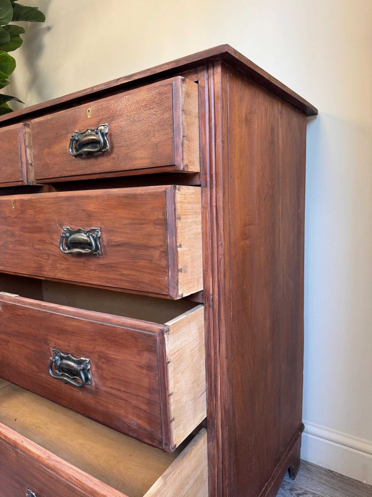 Solid Wood Antique Chest Of Drawers: Large 5 Drawer Dresser With Metal Handles photo 350.0