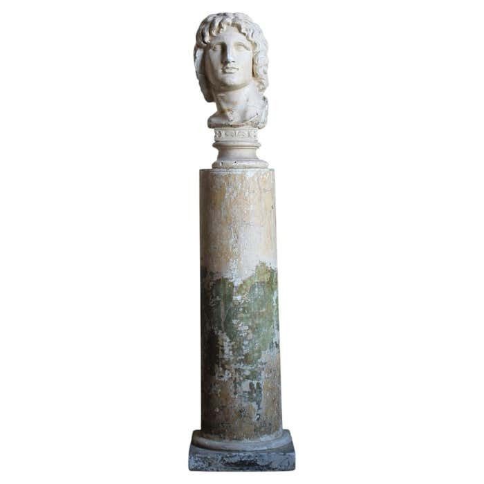 19th C Plaster Bust Of Alexander The Great And Plinth Domenico Brucciani