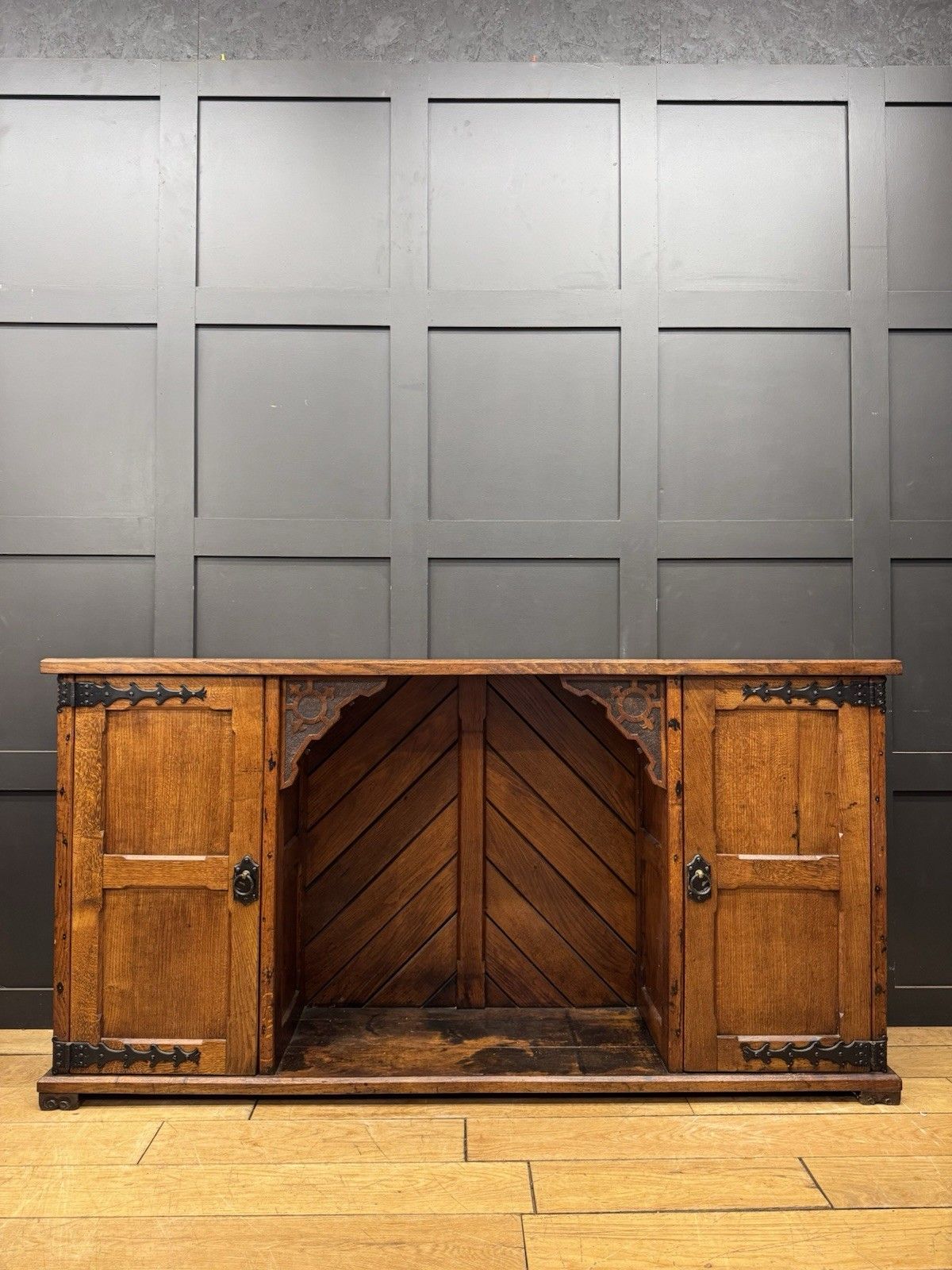 795.0 Antique Oak Sideboard Cupboard Arts & Crafts Gothic Church Chapel 180cm photo