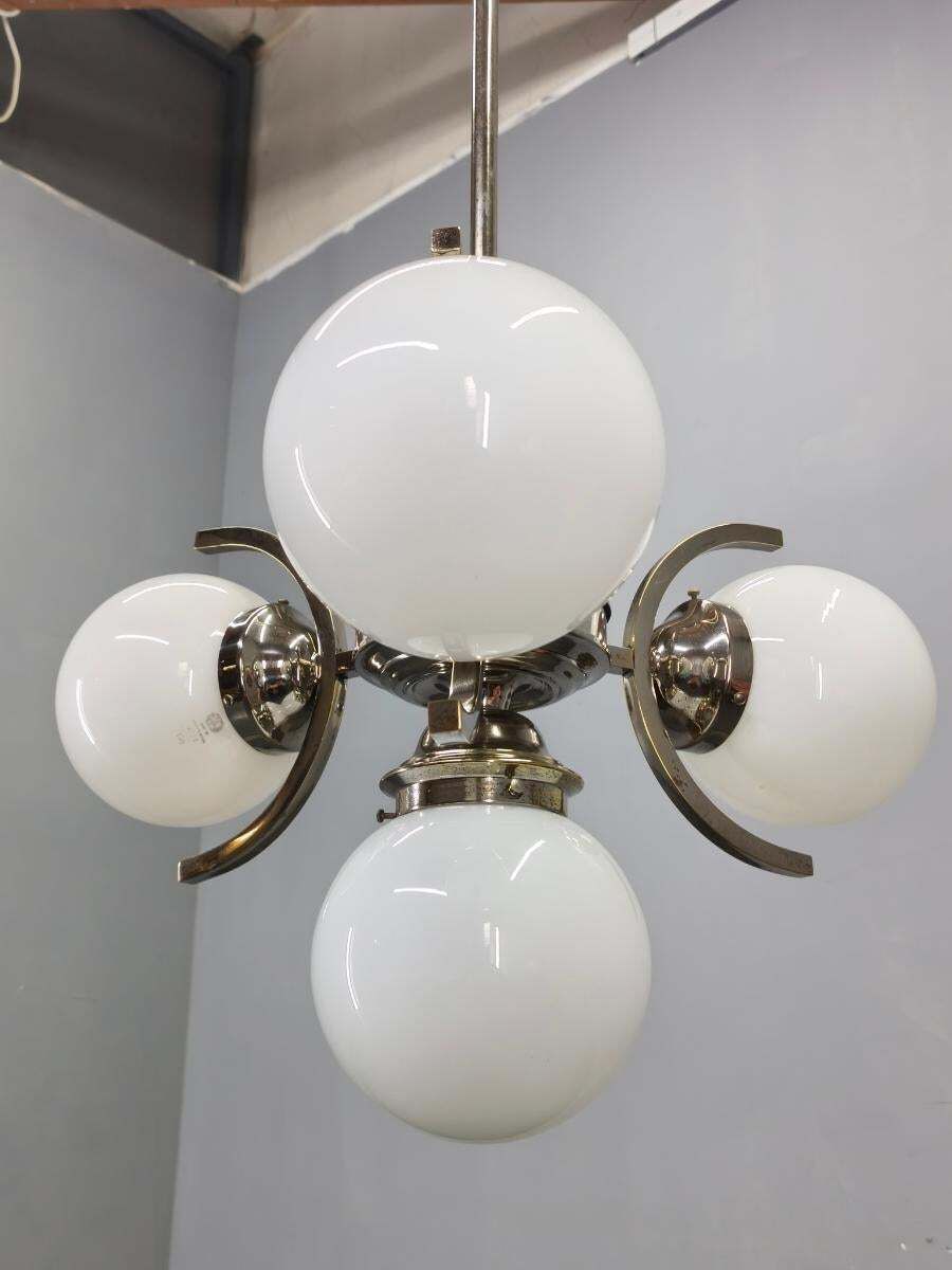 Art Deco Nickel And Glass Chandelier, 1930s photo Lighting