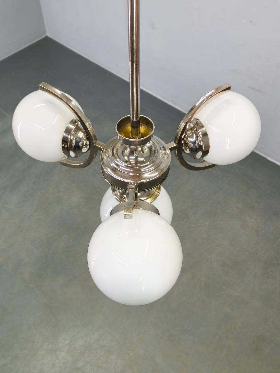 Art Deco Nickel And Glass Chandelier, 1930s photo vinterior