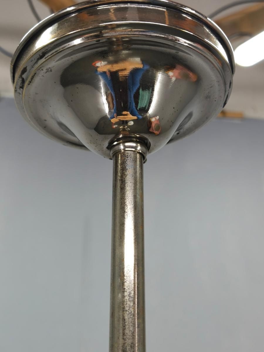photo for sale Art Deco Nickel And Glass Chandelier, 1930s
