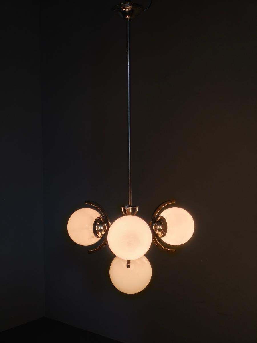 photo vinterior Art Deco Nickel And Glass Chandelier, 1930s